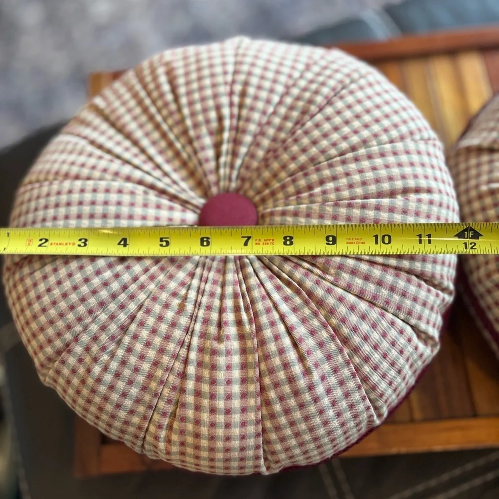 Vintage Plaid Checkered Tufted Throw Pillow Set with Piping Burgundy Cottage
